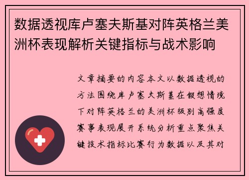 数据透视库卢塞夫斯基对阵英格兰美洲杯表现解析关键指标与战术影响